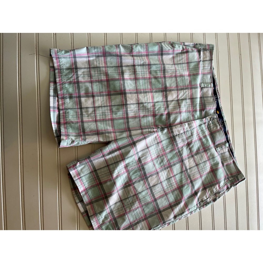 Jack Nicklaus Mens Plaid Golf Shorts Mint Green Pink Grey Check Size 36 ST3880